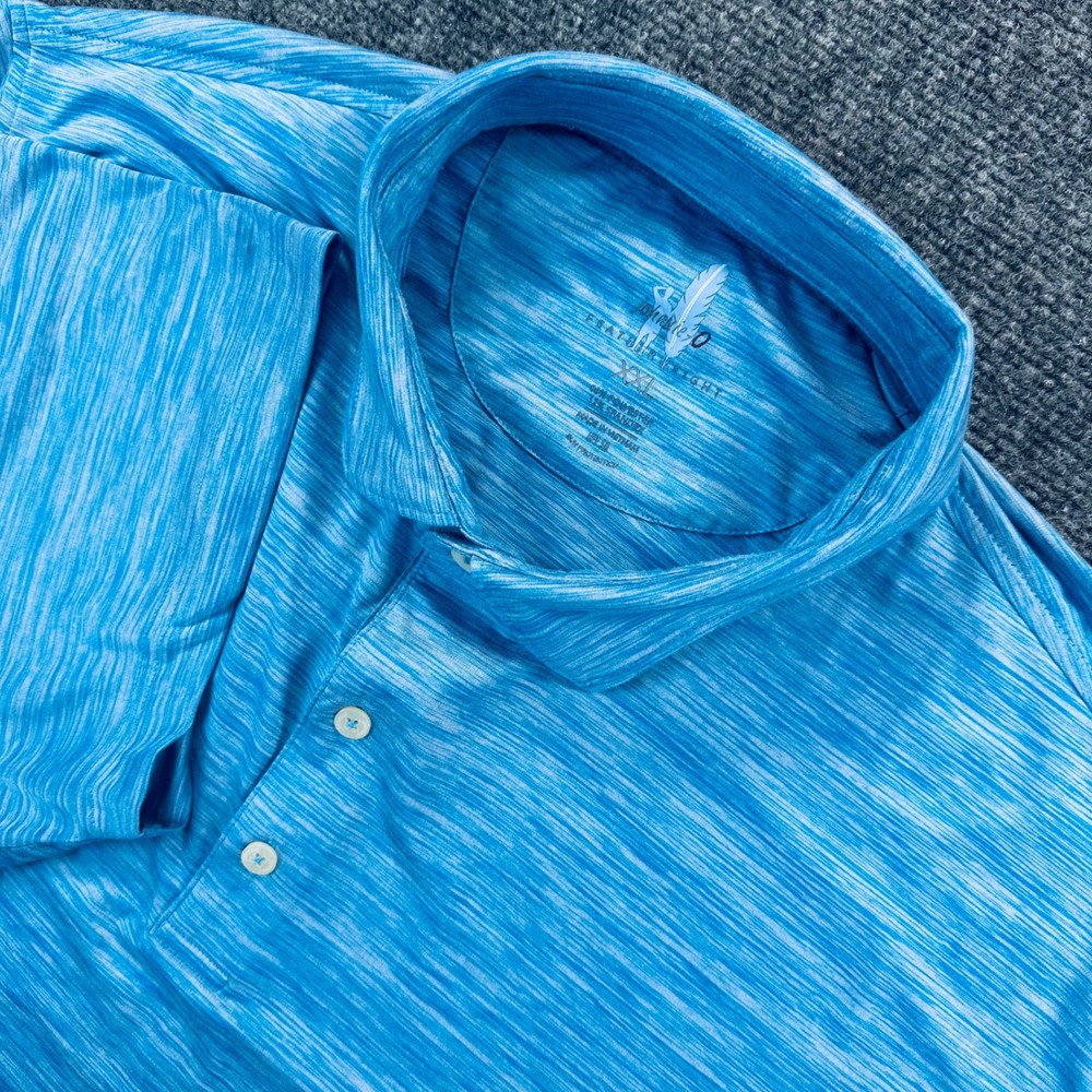 Johnnie-O Huron Featherweight Polo Shirt Mens 2XL Blue Space Dye UPF 50 JMPO4690